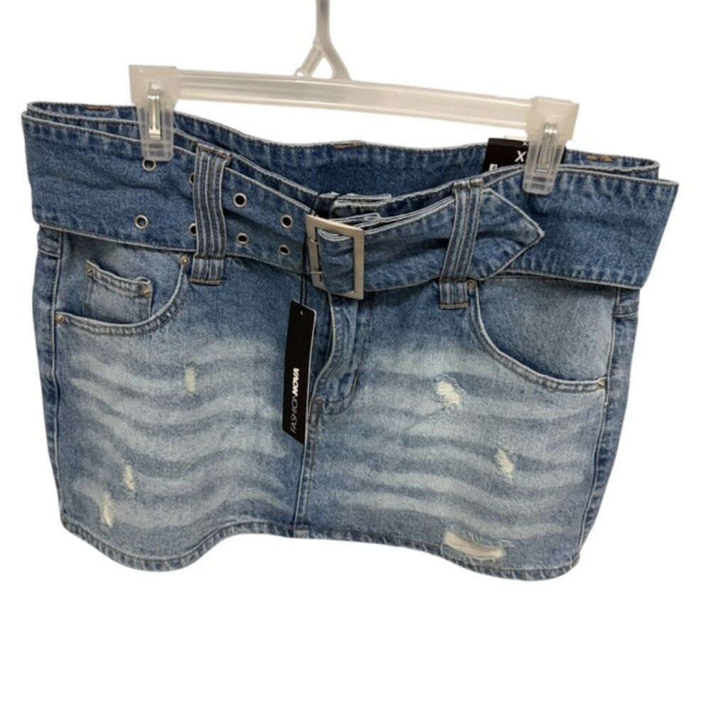 Fashion Nova Belted Denim Mini Skirt Size XL